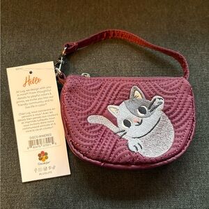 Lug Embroidered Cat Wine Red Disco RFID Zippered Bag Pouch – Gray Kitten